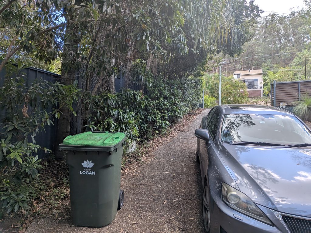 rubbish bin on driveway